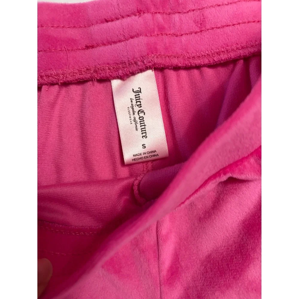 Juicy Couture Womens Hot Pink Velour Rhinestone Heart Pajama Lounge Set‎ Small